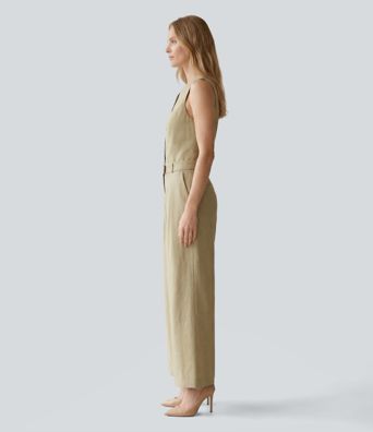 Berankovis darbinis kombinezonas su lininiu pojūčiu ir kišenėmis