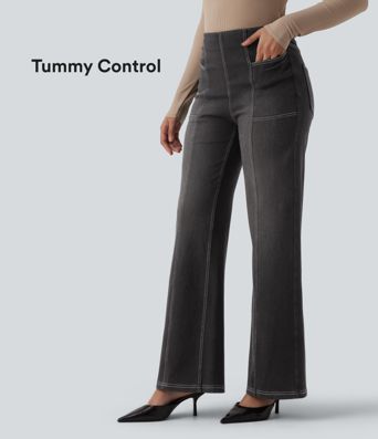 Halara Flex™ High Waisted Tummy Control Casual Wide Leg Jeans with Pockets