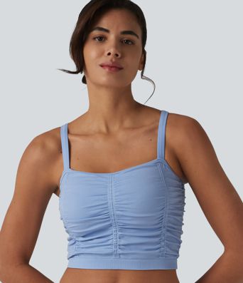 OneForm Seamless Flow débardeur de yoga court à bretelles croisées, froncé, avec soutien-gorge intégré
