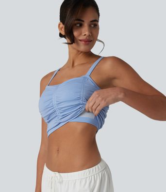 OneForm Seamless Flow débardeur de yoga court à bretelles croisées, froncé, avec soutien-gorge intégré