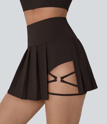 Breezeful™ High Waisted Pleated 2-in-1 Side & Pocket Asymmetric Hem Quick Dry Mini Dance Skirt