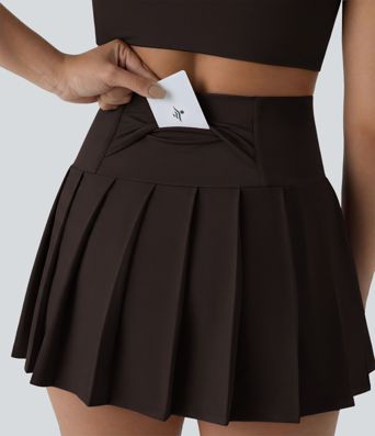 Breezeful™ High Waisted Pleated 2-in-1 Side & Pocket Asymmetric Hem Quick Dry Mini Dance Skirt