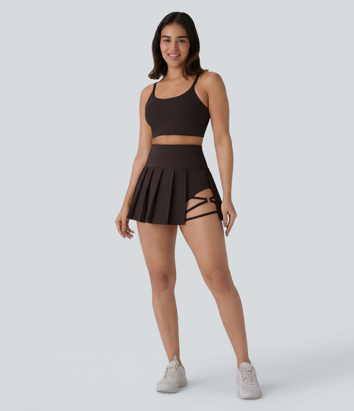 Breezeful™ High Waisted Pleated 2-in-1 Side & Pocket Asymmetric Hem Quick Dry Mini Dance Skirt