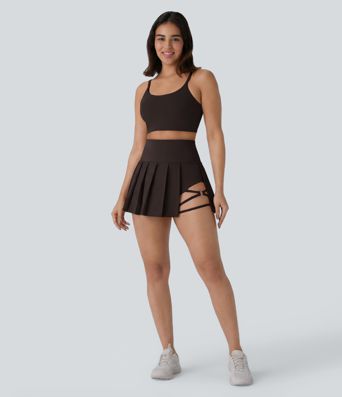 Breezeful™ High Waisted Pleated 2-in-1 Side & Pocket Asymmetric Hem Quick Dry Mini Dance Skirt