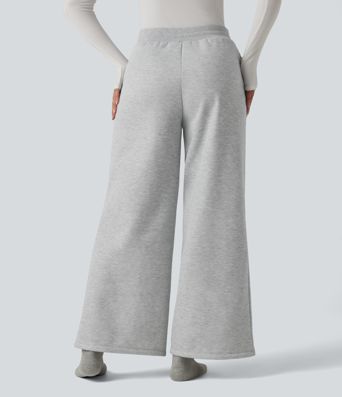 High Waisted Drawstring Straight Leg Lounge Thermal Pants with Pockets