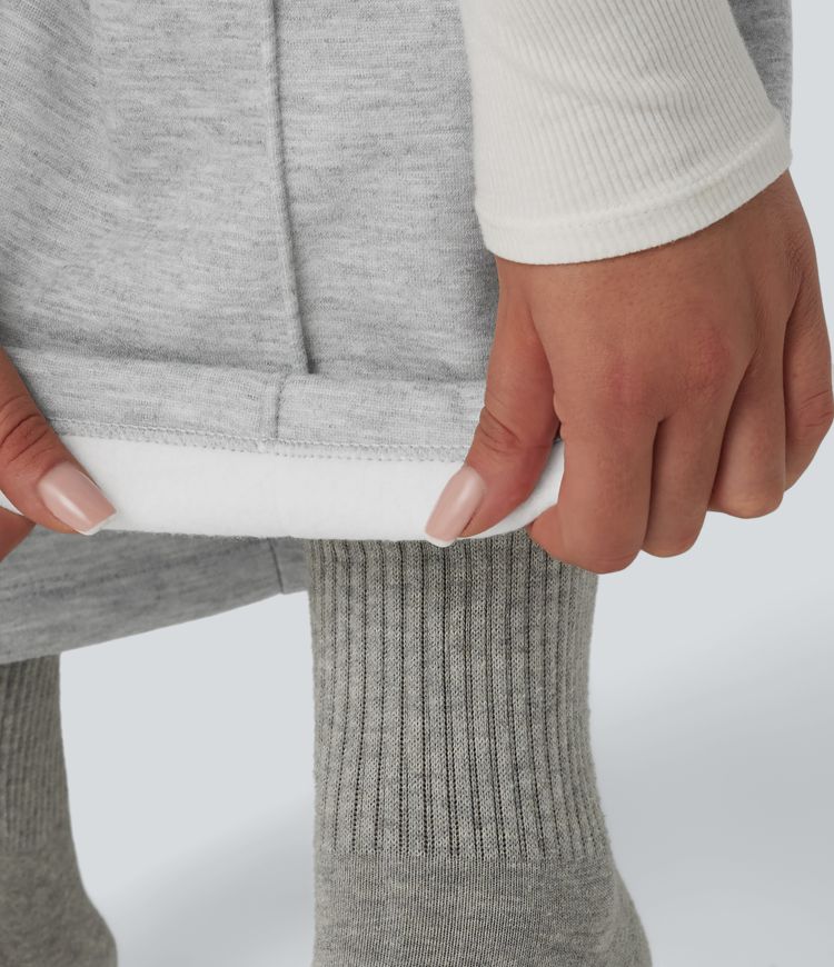 High Waisted Drawstring Straight Leg Lounge Thermal Pants with Pockets