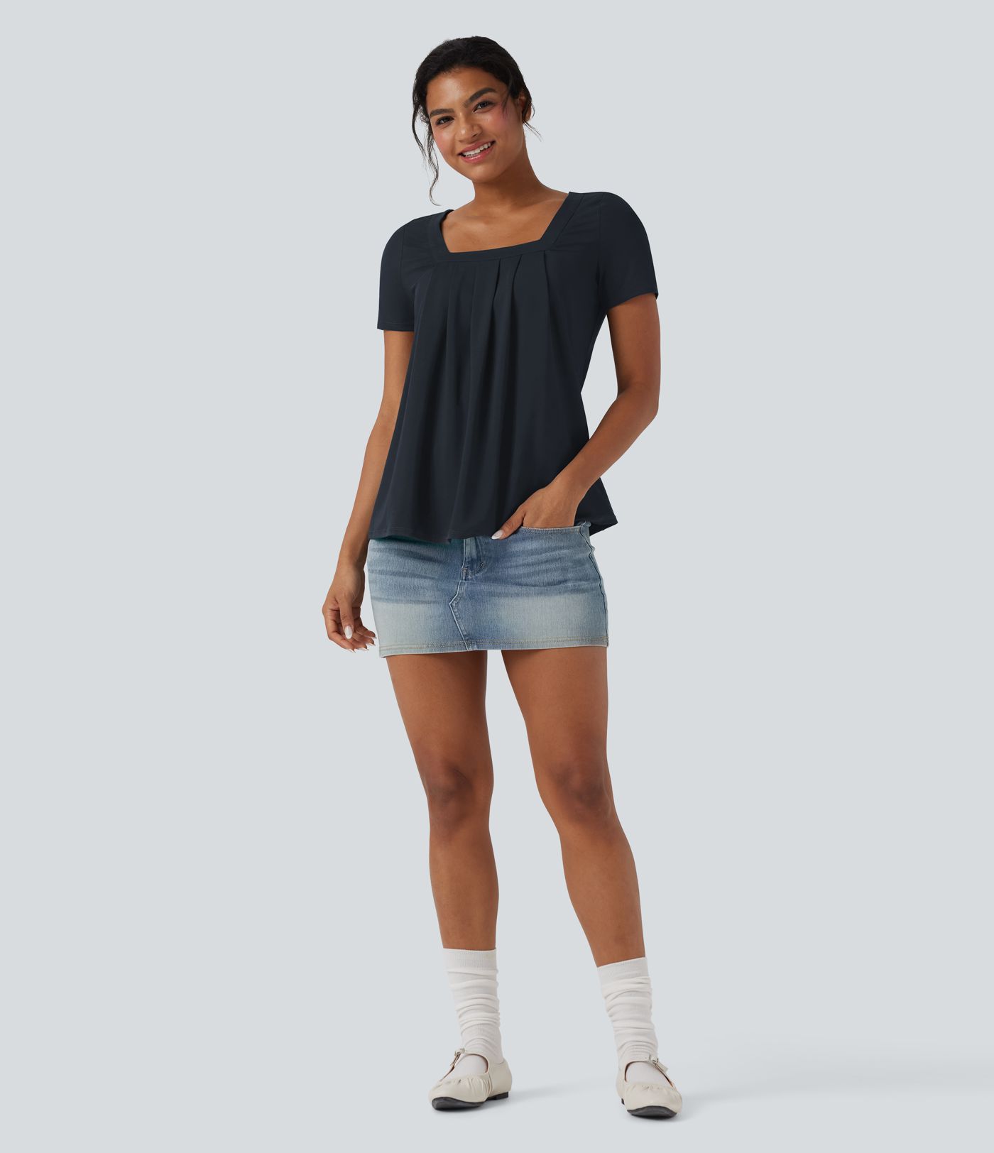 Square Neck Short Sleeve Casual Top Square Neck Short Sleeve Casual Top