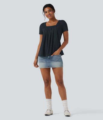 Square Neck Short Sleeve Casual Top Square Neck Short Sleeve Casual Top