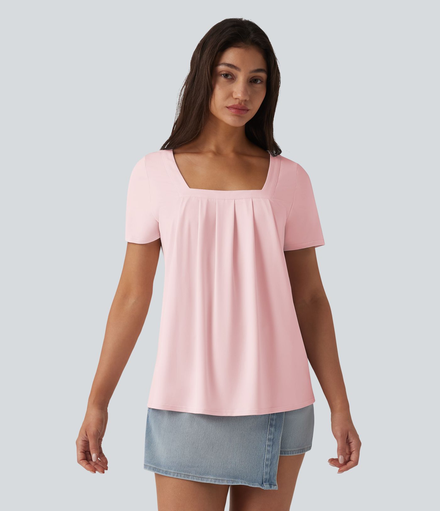 Square Neck Short Sleeve Casual Top