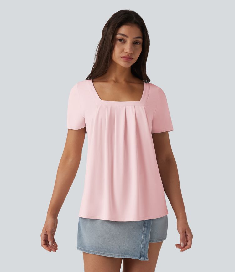 Square Neck Short Sleeve Casual Top