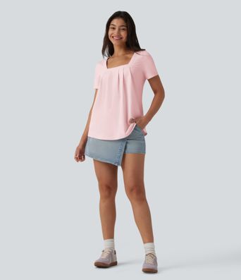 Square Neck Short Sleeve Casual Top