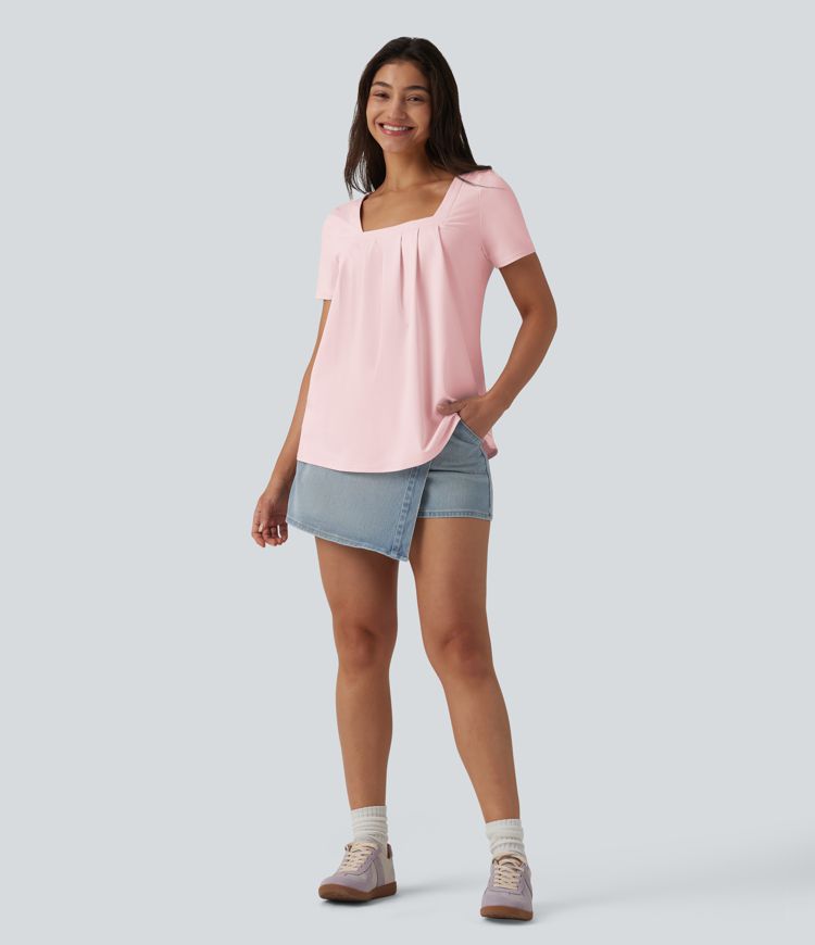 Square Neck Short Sleeve Casual Top