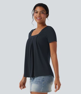 Square Neck Short Sleeve Casual Top Square Neck Short Sleeve Casual Top