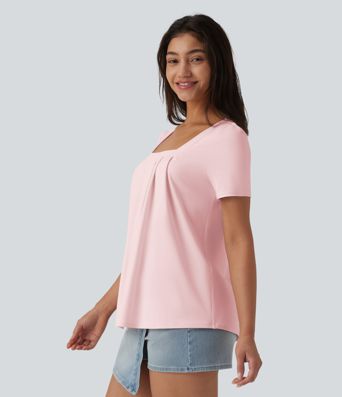 Square Neck Short Sleeve Casual Top