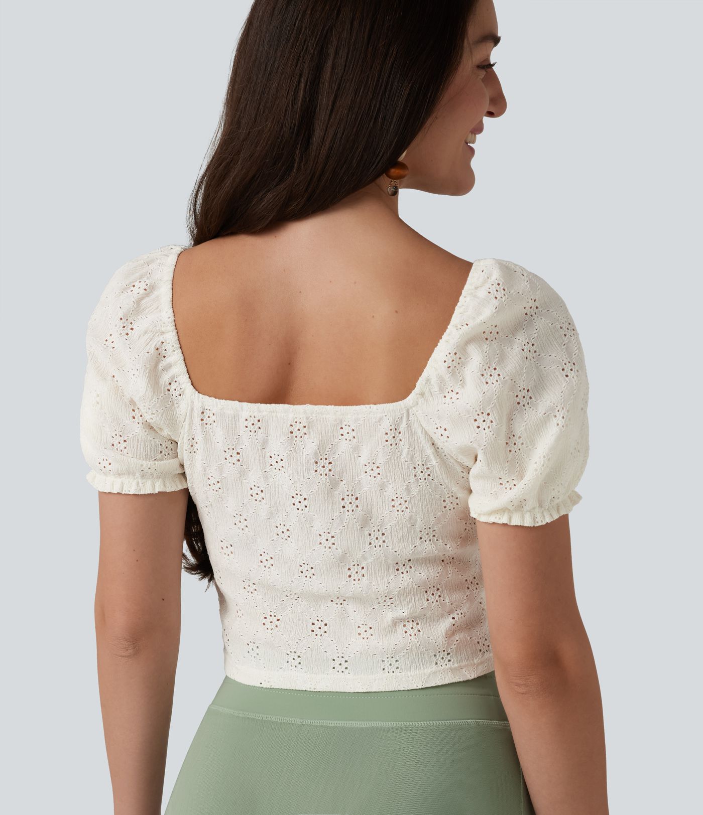 Square Neck Puff Short Sleeve Cropped Top