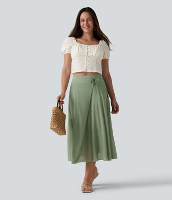 Square Neck Puff Short Sleeve Cropped Top