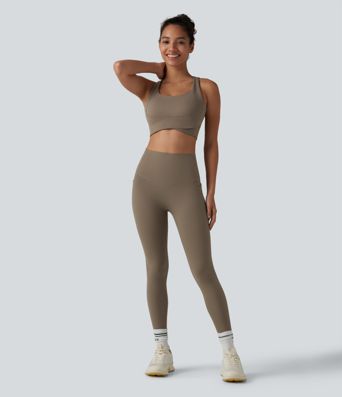 Halara UltraSculpt™ - Gerippte Yoga-Leggings mit hohem Bund, Seitentaschen und Bauchkontrolle