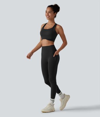 Halara UltraSculpt™ Ribbed High Waisted Tummy Control Yoga Leggings with Pockets Halara UltraSculpt™ Ribbed High Waisted Tummy Control Yoga Leggings with Pockets