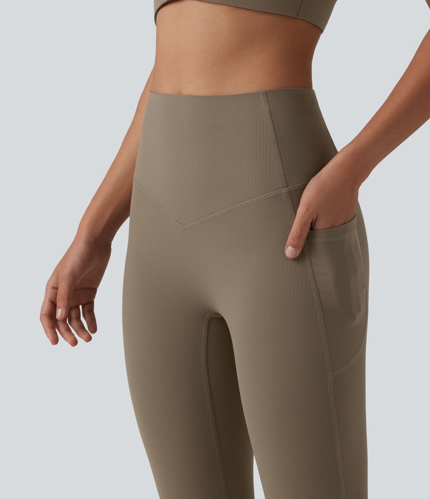 Halara UltraSculpt™ - Gerippte Yoga-Leggings mit hohem Bund, Seitentaschen und Bauchkontrolle