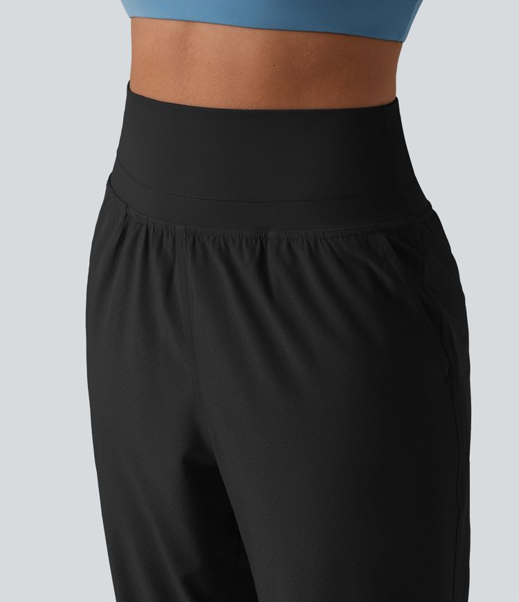 High Waisted Tummy Control 2-in-1 Perforated Quick Dry Running Joggers with Pockets