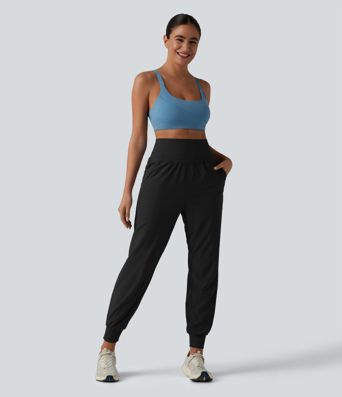 High Waisted Tummy Control 2-in-1 Perforated Quick Dry Running Joggers with Pockets