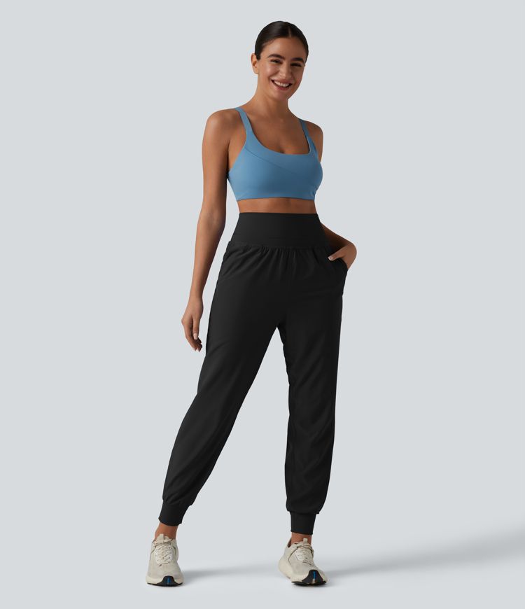 High Waisted Tummy Control 2-in-1 Perforated Quick Dry Running Joggers with Pockets