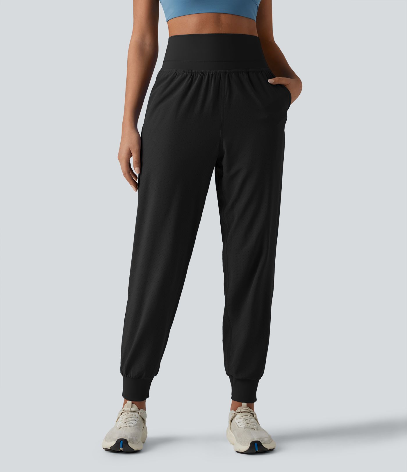 High Waisted Tummy Control 2-in-1 Perforated Quick Dry Running Joggers with Pockets