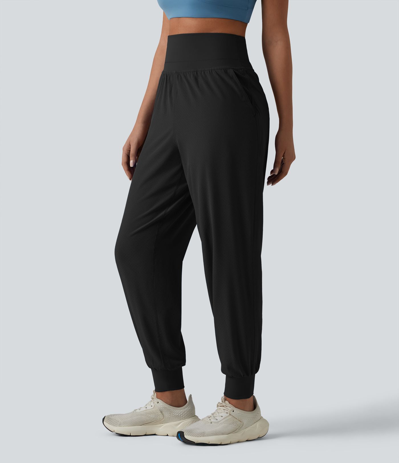 High Waisted Tummy Control 2-in-1 Perforated Quick Dry Running Joggers with Pockets