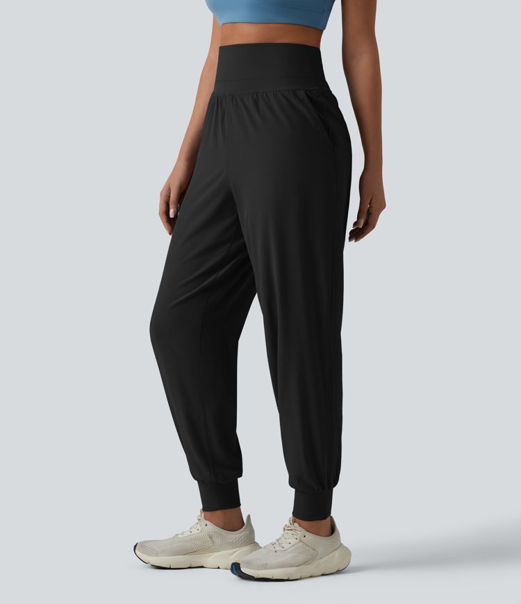 High Waisted Tummy Control 2-in-1 Perforated Quick Dry Running Joggers with Pockets