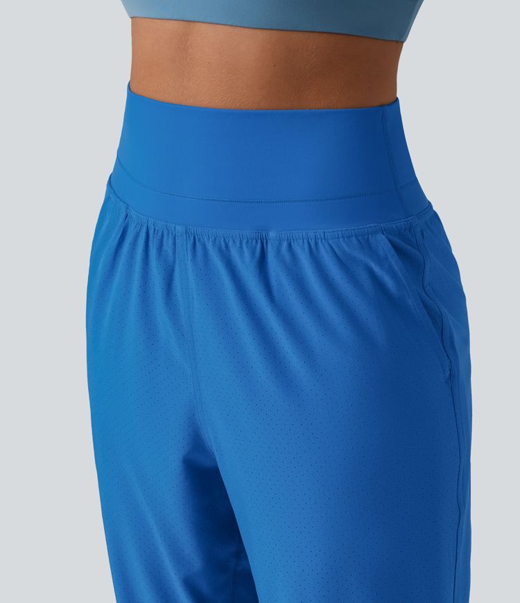 High Waisted Tummy Control 2-in-1 Perforated Quick Dry Running Joggers with Pockets