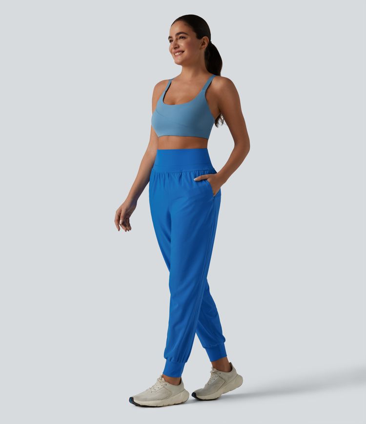 High Waisted Tummy Control 2-in-1 Perforated Quick Dry Running Joggers with Pockets