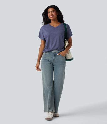 V-neck Short Sleeve Ruched Relaxed Casual Top V-neck Short Sleeve Ruched Relaxed Casual Top