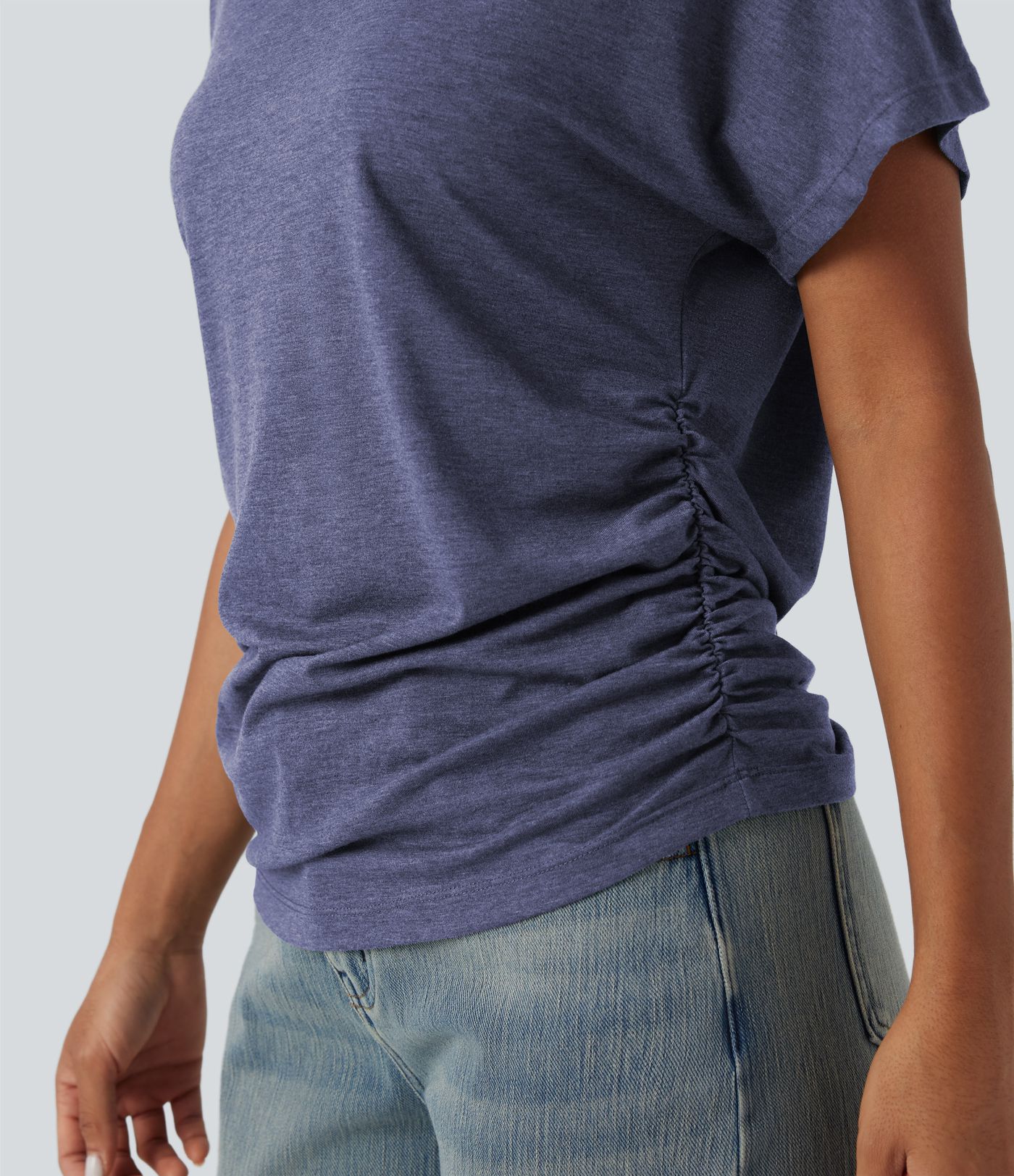 V-neck Short Sleeve Ruched Relaxed Casual Top V-neck Short Sleeve Ruched Relaxed Casual Top