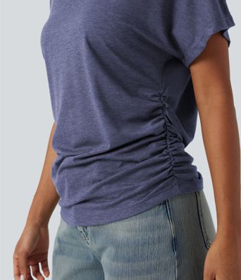 V-neck Short Sleeve Ruched Relaxed Casual Top V-neck Short Sleeve Ruched Relaxed Casual Top