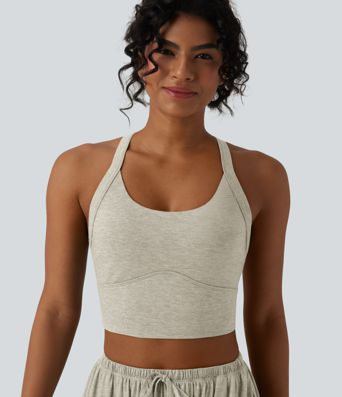 Lässiges, rückenfreies Tanktop mit verstellbaren Trägern, gedrehtem Rückendesign und Schnalle Lässiges, rückenfreies Tanktop mit verstellbaren Trägern, gedrehtem Rückendesign und Schnalle