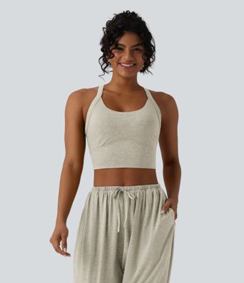 Lässiges, rückenfreies Tanktop mit verstellbaren Trägern, gedrehtem Rückendesign und Schnalle Lässiges, rückenfreies Tanktop mit verstellbaren Trägern, gedrehtem Rückendesign und Schnalle