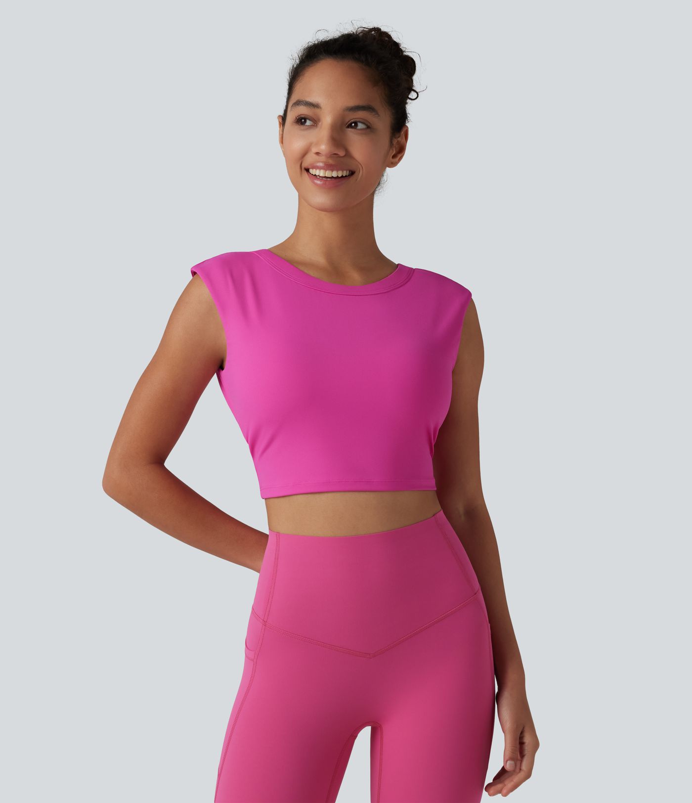 Softlyzero™ Airy - Verkürztes, ärmelloses Yoga-Sport-Top mit Rundhalsausschnitt, integriertem BH und Cool-Touch