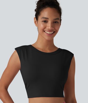 SoftlyZero™ Airy Round Neck Built-in Bra Sleeveless Cool Touch Cropped Yoga Sports Top SoftlyZero™ Airy Round Neck Built-in Bra Sleeveless Cool Touch Cropped Yoga Sports Top