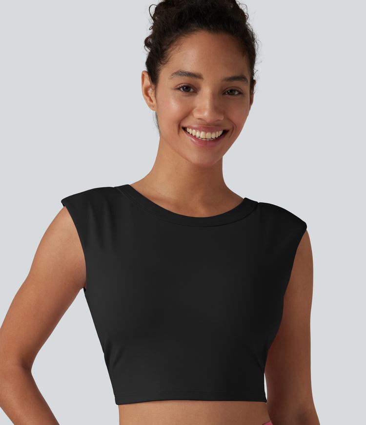 SoftlyZero™ Airy Round Neck Built-in Bra Sleeveless Cool Touch Cropped Yoga Sports Top SoftlyZero™ Airy Round Neck Built-in Bra Sleeveless Cool Touch Cropped Yoga Sports Top