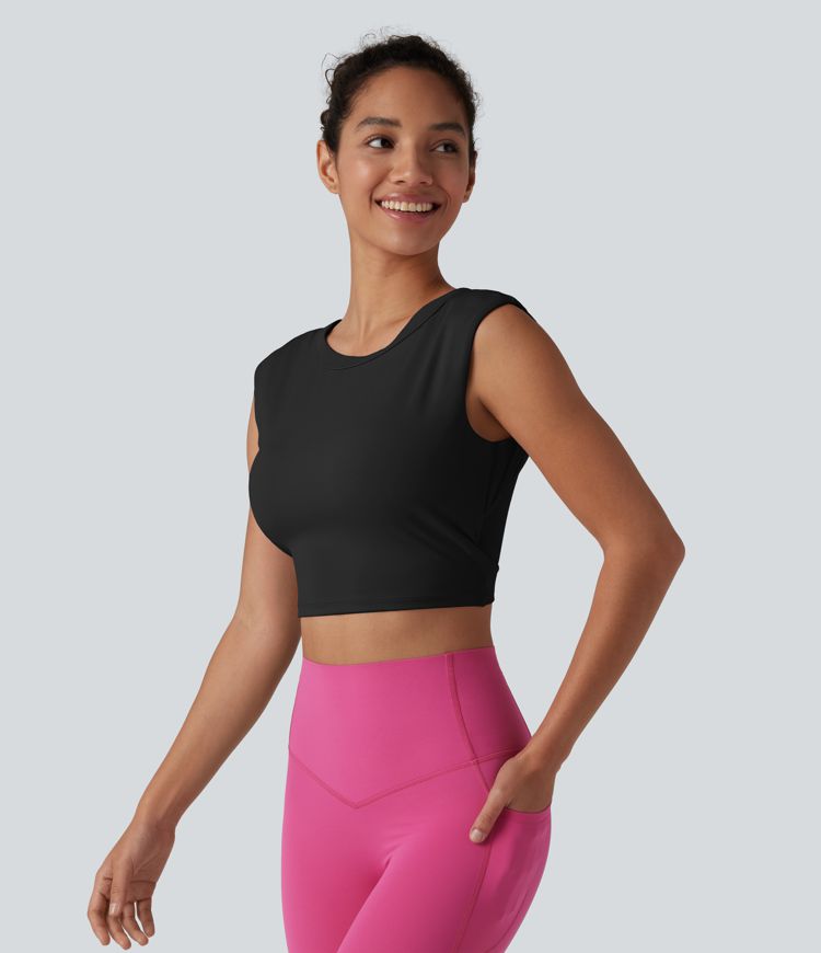 SoftlyZero™ Airy Round Neck Built-in Bra Sleeveless Cool Touch Cropped Yoga Sports Top SoftlyZero™ Airy Round Neck Built-in Bra Sleeveless Cool Touch Cropped Yoga Sports Top