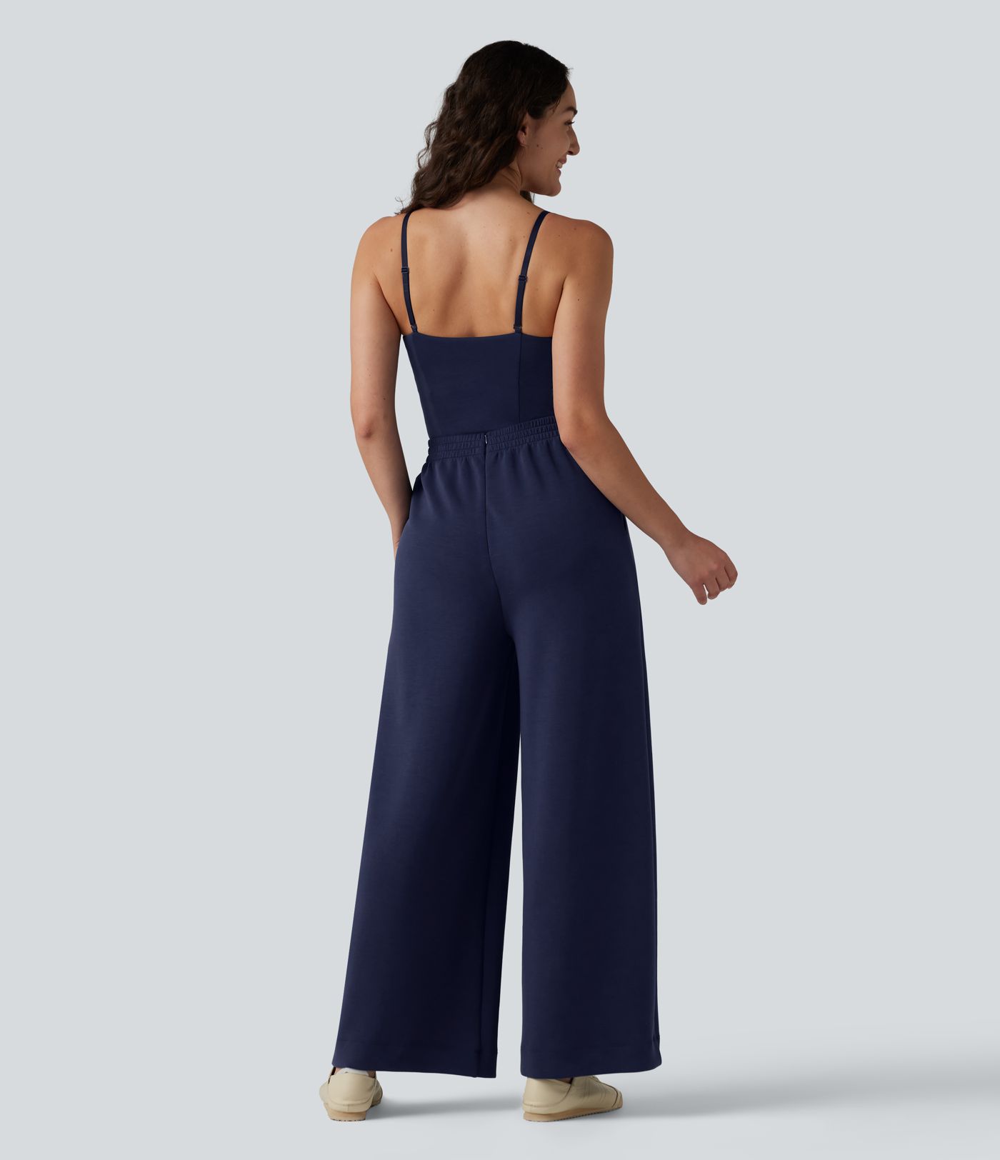 SpacerTek™ Removable Straps Drawstring Built-in Bra Casual Jumpsuit with Pockets-Easy Peezy