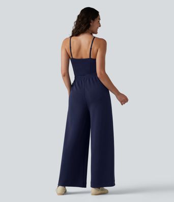 SpacerTek™ Removable Straps Drawstring Built-in Bra Casual Jumpsuit with Pockets-Easy Peezy