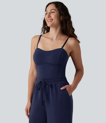 SpacerTek™ Removable Straps Drawstring Built-in Bra Casual Jumpsuit with Pockets-Easy Peezy