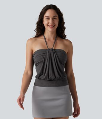 Halter Tie Back Built-in Bra Casual Tank Top