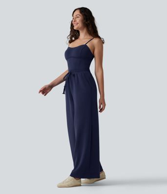 SpacerTek™ Removable Straps Drawstring Built-in Bra Casual Jumpsuit with Pockets-Easy Peezy