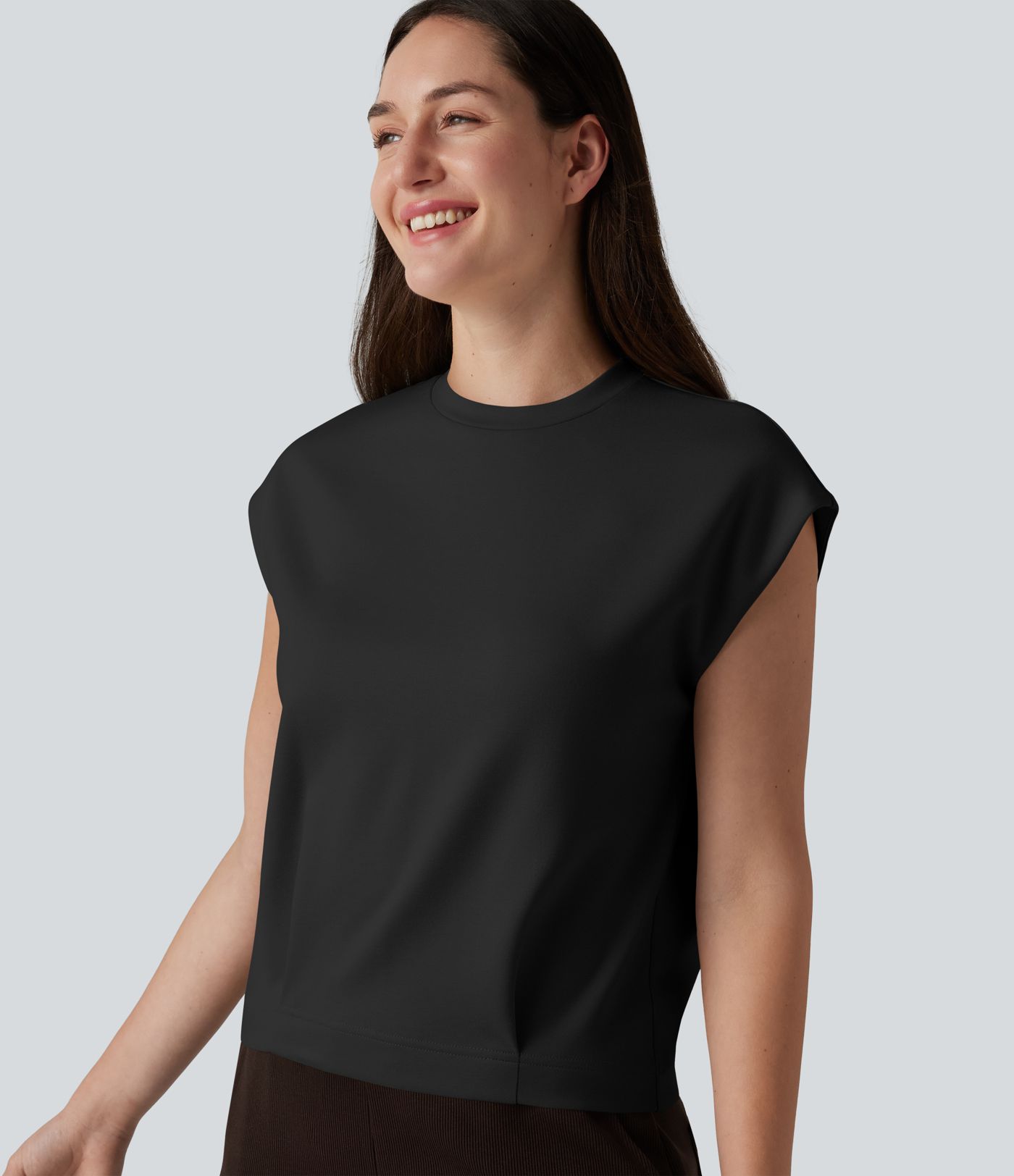 Round Neck Cap Sleeve Casual T-Shirt