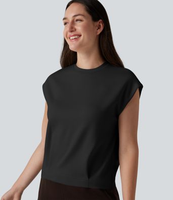 Round Neck Cap Sleeve Casual T-Shirt
