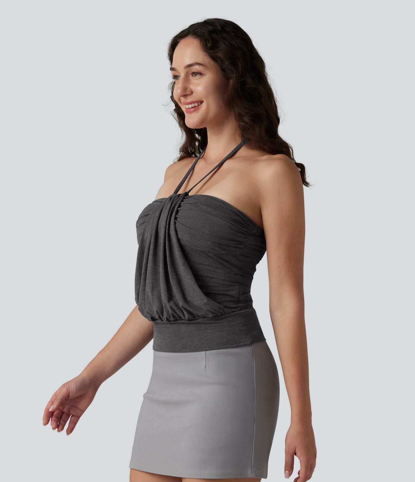 Halter Tie Back Built-in Bra Casual Tank Top