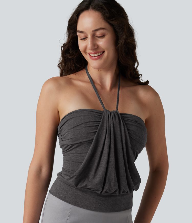 Halter Tie Back Built-in Bra Casual Tank Top