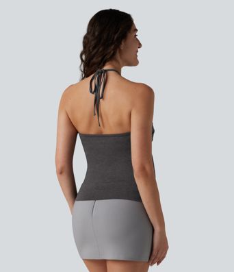 Halter Tie Back Built-in Bra Casual Tank Top